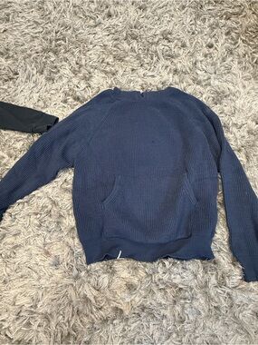 Edikted Navy Crewneck Knit Sweater small hole in front